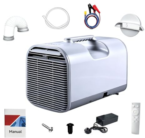 Rexhan Portable Air Conditioner, 4800 BTU, 12V/24V/230V Caravan Air Conditioner, Travel, Camping, Motorhome, Outdoor Cooler, 4 in 1 Dehumidifier, Cooler, Fan, Digital Display, Remote Control, R290