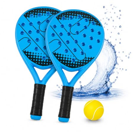 Pincho Racchette da padel da spiaggia, per giocare in stile Frescoball, Pickleball, Beach Tennis, 2 racchette + 3 palline in EVA, impermeabile all'acqua (nero) (blu)
