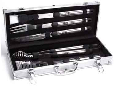MSV Edelstahl Profi Grillbesteck, Barbecue Grillset BBQ Besteck im Alukoffer (5-teilig)