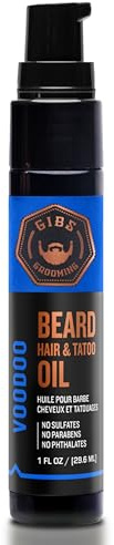 GIBS Grooming - Voodoo Prince Beard, Hair & Tattoo Oil (1 fl oz) - Softens, Strengthens, Protects - Skin Moisturizer - Vitamin C, UV Shield, Travel Safe - Beard Oil, Hair Care, Skin Care - Made in USA