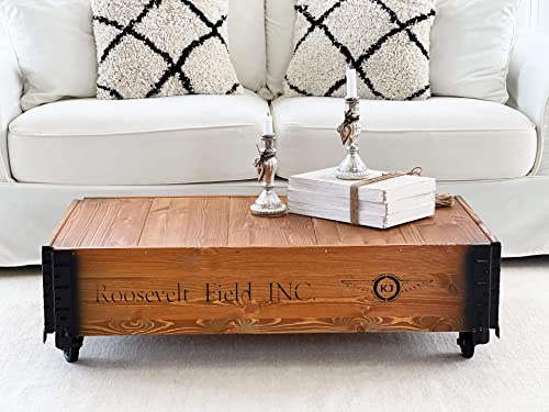 Mesa de centro tipo baúl de madera maciza de nogal - Mesa auxiliar vintage estilo Shabby Chic