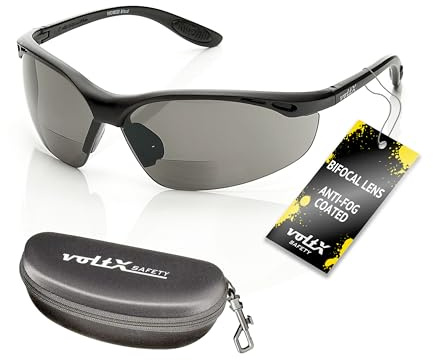 voltX CONSTRUCTOR Lunettes de Sécurité Bifocales +1,0 Verres Fumés Étui | Certifiées CE EN166F. Verres fumés UV400 antibuée. Cordon de sécurité et étui rigide inclus.