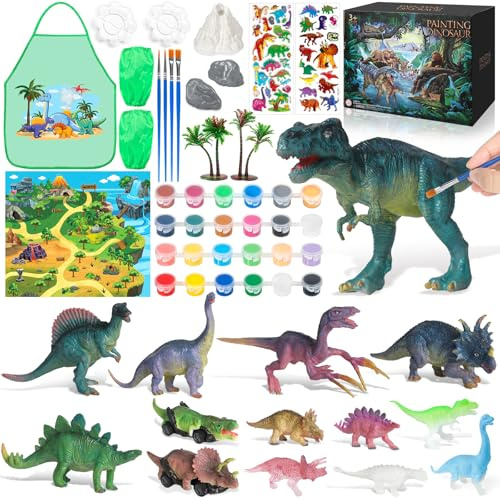 DONGQI Dinosaurier Malset Bastelset, Bastelset Kinder Dinosaurier Geschenke Spielzeug 3 4 5 6 7 8 Jahre, Zeichenspielzeug mit Dinosaurier-Set, Kreativitätsgeschenke für Jungen und Mädchen