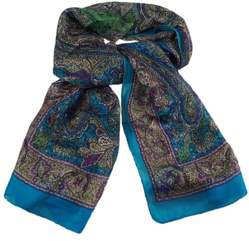 musimon Seidenschal Paisley-Muster 100% Seide, ca. 168 cm x 50 cm, blau rot gold