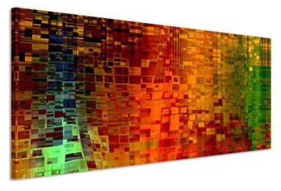 150x50cm Leinwandbild auf Keilrahmen Kunst Hintergrund abstrakt Pixel rot grün gelb Wandbild auf Leinwand als Panorama