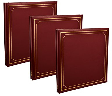 Arpan 3 x Extra - Large 32x26cm Self Adhesive Photo Album Totaling 72/Sheets 144/Sides Padded Leather Cover Post bound (Red/Burgundy)
