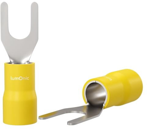 Lumonic 25x Gabelkabelschuh 4,0-6,0mm² teilisoliert | M4 | Kupfer verzinnt | sichere Kabelverbindung ohne Löten | Set mit 25 Stück Crimp-Kabelschuh, Quetschverbinder | KFZ, Maschinenbau, Wohnmobil, Ba