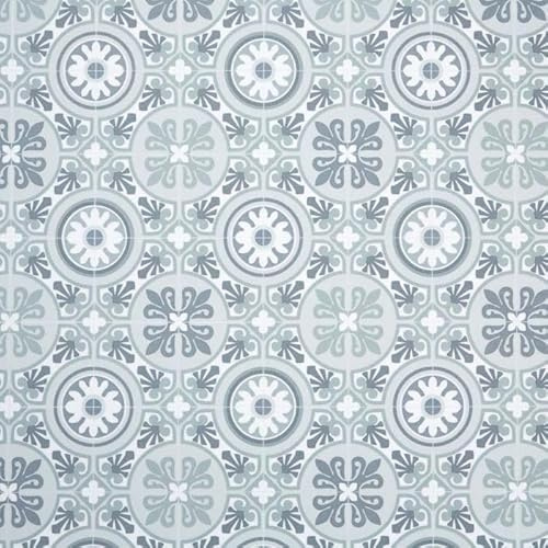 Moroccan Tile Design Cushion Vinyl Flooring Sheet Blue Green & White Patterned Non Slip Lino Conservatory Kitchen Bathroom Floor (Tangier 08, 3m x 3m)