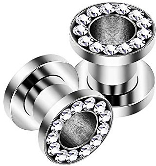 2 Stk Stahl Fleischtunnel klar Kristall Piercing Schmuck, Edelstahl