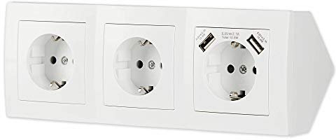 Steckdose 3-fach + 2x USB für Küche und Büro - Schreibtischsteckdose in weiß aus hochwertigem Kunststoff ideal für Arbeitsplatte, Tischsteckdose oder Unterbausteckdose mit 3 Steckdosenelement