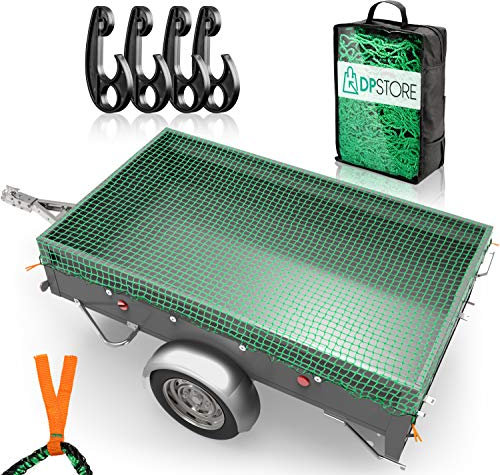 DPStore® Filet de remorque – Filet de 2 m x 3 m avec 4 marqueurs d'angle + crochets de fixation (lot de 4) – Filet de sécurité de chargement avec élastique pour un maintien optimal des remorques