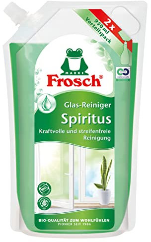Frosch Spiritus - Detergente per vetro, perfetta lucentezza senza aloni, per uso domestico, superfici e finestrini dell'auto, sacchetto di ricarica, 1 confezione (1 x 950 ml)