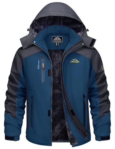 TACVASEN Mens Outdoor Jacket Waterproof Fleece Jacket Winter Skiing Jacket Warm Hiking Jacket with Detachable Hood