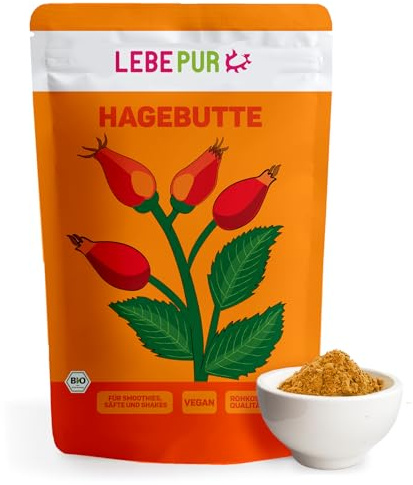 Lebepur BIO Hagebuttenpulver 1kg | aus biologischer Landwirtschaft | 100% ganze Hagebutte gemahlen | schonend getrocknet | rückstandskontrolliert | glutenfrei und laktosefrei | laborgeprüft