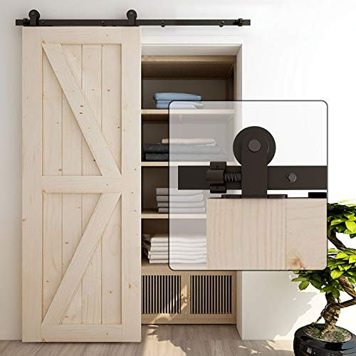 WOLFBIRD 122cm (4FT) Schiebetürbeschlag Set Schiebetürsystem Komplett-Set für holz Schiebetür Einzeltür,Oberteil T Rollenaufhänger, Schwarz