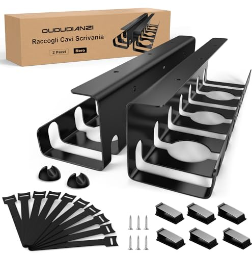 Oududianzi 2PCS Organizador Cables Escritorio, Bandeja Cables Escritorios, Recoge Cables, Ocultar Cables Escritorio, Cable Management Under Desk para Hogar u Oficina - Negro