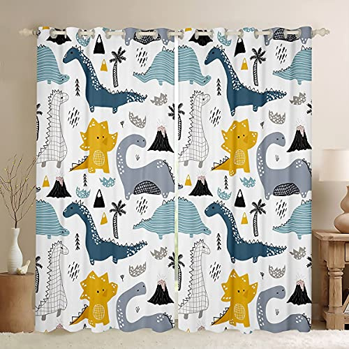 Cortinas de Dinosaurio para niños, Cortina Opaca de Animales de Dibujos Animados, Hermoso Dinosaurio para niños, niñas, Cortinas de Ventana para Dormitorio, Cortinas de Lujo, Lindo Juego de 2 Paneles