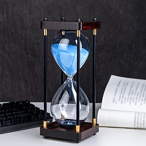 Große Sanduhr, Sanduhr, 60 Minuten, Vintage-Stil, Holz, moderne Dekoration für Zuhause, Küche, Büro, Blau