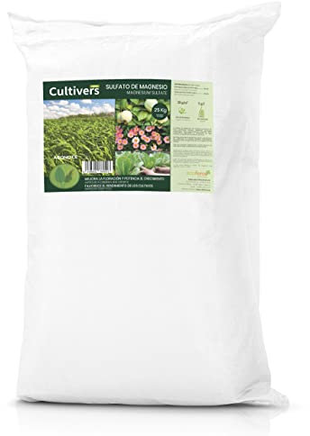 CULTIVERS Sulfato de Magnesio 25 kg. Abono universal ecológico 100% Natural. Favorece el crecimiento de cultivos, jardines y plantas de interior. Fertilizante de Magnesio alta solubilidad