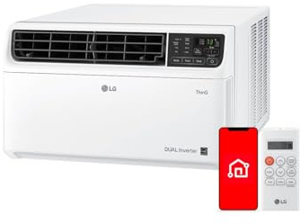 LG 23,500 BTU Dual Inverter Smart Window Air Conditioner, 230V, Air Conditioner Cools Rooms up to 1,440 Sq. Ft., Ultra Quiet Operation, with LG ThinQ, Amazon Alexa & Hey Google, White