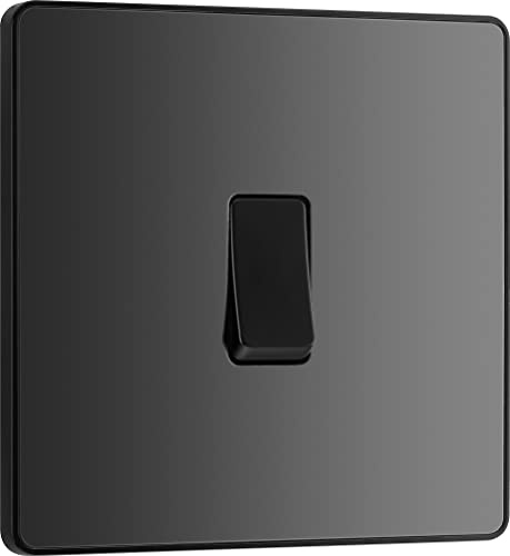 BG Electrical Single Intermediate Wall Light Switch, Screwless Front Plate, Round Edges, Evolve, Black Chrome, 20A, 16AX, PCDBC13B