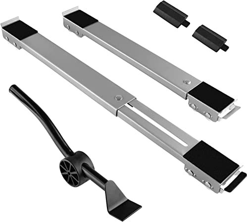 SMONTER Set di 2 supporti per lavatrici con sollevatori per mobili e ruote (portata 300 kg), rullo per mobili con freni, ruote per il trasporto per lavatrice, frigorifero, asciugatrice, ecc, argenteo