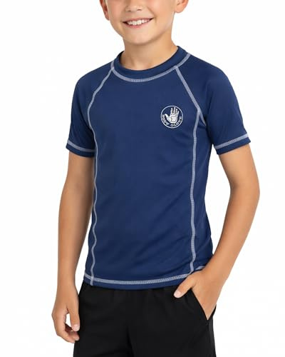 Body Glove Boys Rash Guard Shirt - UPF 50+ Quick Dry Fabric Rash Guard Swimwear for Boys - Short Sleeve Kids Swim Shirt, Size 14, Navy