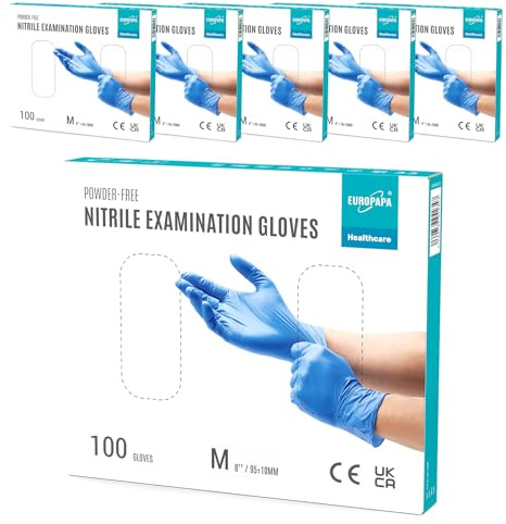 EUROPAPA® 500x Einweghandschuhe Nitrilhandschuhe puderfrei Untersuchungshandschuhe EN455 EN374 latexfrei Einmalhandschuhe Handschuhe in Gr. S, M, L & XL verfügbar (Ocean Blau, M)