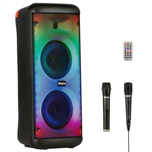 Mooving - MS-ELECTRO-SOUND600 - Enceinte de 8”/600W sur Batterie avec Effet Lumineux sur la façade Avant, 1 Micro Filaire et 1 Micro sans Fil - Bluetooth/USB/AUX/MicroSD - Noir