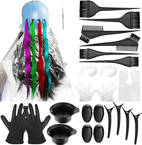 Silicone Highlight Caps for Color Hair 24 Pcs, Reusable Highlighting Caps with Hooks & Salon Hairdressing Dyeing Staining Tools Set for Women Men