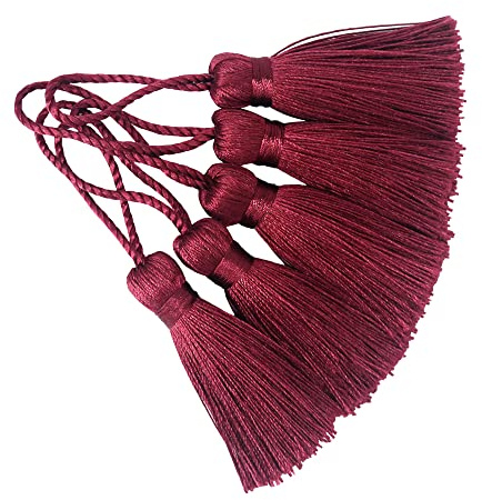 20er Set 10.9cm Seidige Mini Quasten für DIY Basteln-Weinrot | Handgemachte Quasten Anhänger mit 5cm Kordelschlaufe und Chinesischem Knoten für Ohrringe,Lesezeichen,Schmuck Basteln