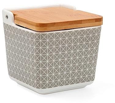 QUID TU Y YO - Salero Cerámico cuadrado estampado y tapa bambú, 12X12Cm