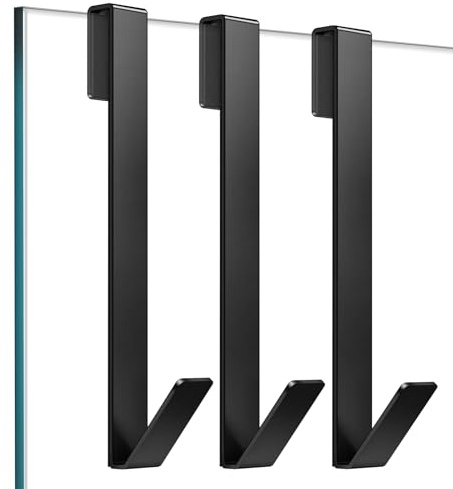 FUMAX Duschhaken 25,4 cm, 3er-Set Schwerlast-Handtuchhaken ohne Bohren | Verlängerte Duschhaken für Handtücher, Passend für rahmenlose Glasduschtüren im Badezimmer, Schwarz