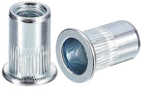 sourcing map M8 Rivet Nuts, 50pcs Zinc Plated Carbon Steel Knurled Flat Head Threaded Insert Nuts for Metal, Plastic