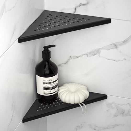Bernkot 2-pack hörnduschhylla i 2-pack, 304 rostfritt stål injekteringsbruk i badrumshyllor, infälld hyllställ för kakel vägg, ingen borrning behövs (20 cm, svart)