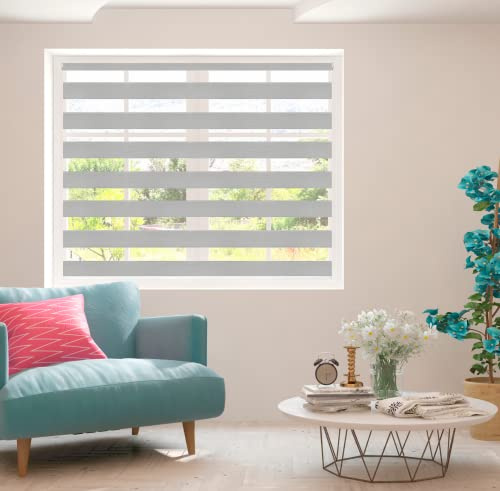ZEBRA BLINDS Custom Day and Night Blind, Made to Measure Zebra Roller Blind (181cm-210cm Width, Grey)