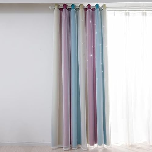 TAMTAK Tende oscuranti a Forma di Stella Arcobaleno scavate per Ragazze, Bambini, cameretta dei Bambini, Camera da Letto, Soggiorno, Tende con Occhiello per finestre a Doppio Strato