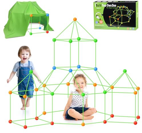 OSDUE Gör-det-själv tält – 156 stycken barn-fort-byggsatser, gör-det-själv fort-konstruktionsleksaker, spela tent lektält, barn utomhusleksak, grotta bygga barn byggleksaker för flickor och pojkar