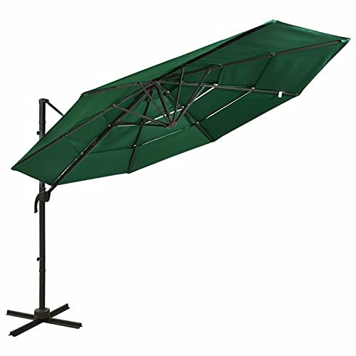 ARKEM Ombrellone da Giardino, Ombrellone Decentrato Parasole,Protezione UV,Ombrellone a 4 Livelli con Palo in Alluminio Verde 3x3 m