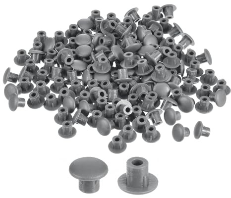 QUARKZMAN 150 Stück Schraubenloch-Abdeckungen, 5 mm (3/16) Durchmesser, Kunststoff-Snap-in-Regal-Knopf, Flache Kappe für Möbel, Schrank, dunkelgrau