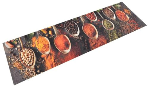 CIADAZ Küchenteppich Waschbar Löffel & Gewürze 45x150 cm Samt, Teppich Küche, Küchenläufer, Läufer Küche, Teppich Für Die Küche, Teppich Läufer