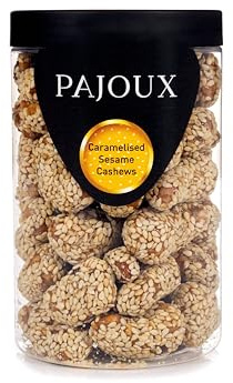 Pajoux Caramelised Sesame Cashews (Large) 230g | Honey Caramelised Cashews - Honey Caramelised Nuts - Roasted Nuts - GMO Free Nuts - Nuts in a Gift Jar