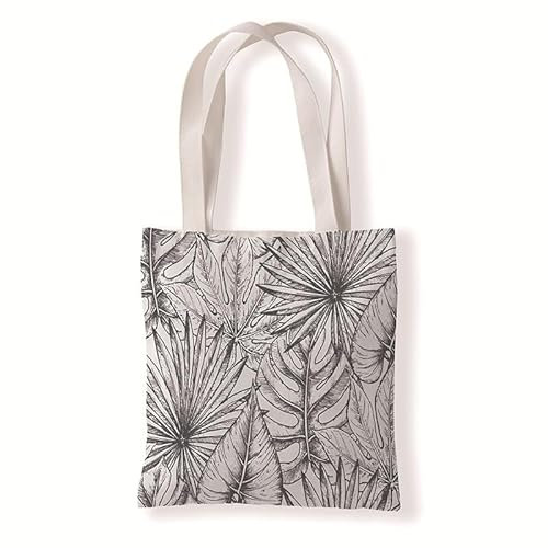 Tote Bag Hojas De Palma Gris Bolsa de Tela Algodón y Cáñamo Bolsas de Tela para Pintar Gran Capacidad Bolsa Tela Plegable Bolso Tela Duradero Totebag Reutilizable Bolsos de Tela 30x40cm/2 Pcs