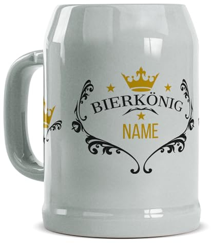 Tassendruck Bierkrug selbst gestalten mit Name - Bierkönig - Personalisiertes Geschenk für Biertrinker, Bier Geschenke, Bierkrug bedrucken, Bierliebhaber | Fotogeschenk, 500 ml, Keramik Grau