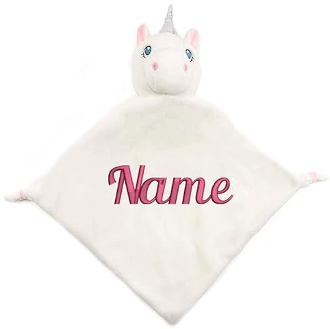 Elefantasie Personalisiertes Schnuffeltuch weiches Kuscheltuch mit Name Bestickt Schnuffeltier Schlafhilfe Tröster Geschenk zur Geburt Einhorn weiß