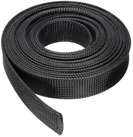 QUARKZMAN 25 Ft - 1.25 Pouces Gaine de Câble Tressée Extensible, Protecteur de Cordon de Gestion de Câble en Pet, Tube de Rangement de Câble pour TV Ordinateur Audio, Noir