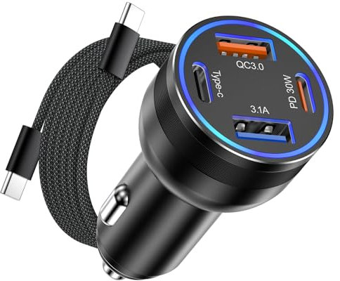 Chargeur Allume Cigare, 4 Ports 65W Chargeur Allume Cigare USB Rapide, Chargeurs Prise Allume Cigare 12V pour iPhone 16 15 14 13 12 11 Pro Max Mini Plus Samsung S24 S23 Huawei iPad AirPods Switch etc