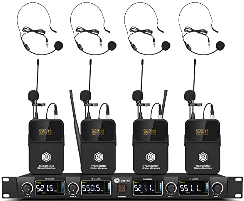 W IN-MIX UW140 UHF Funkmikrofon System mit Bodypack Lavalier Mikrofon | 4 Kanäle Professionelles 80 m Reichweite, Lavalier- und Headset-Mikrofone für Kirche, Karaoke, Konferenz, Live-Events