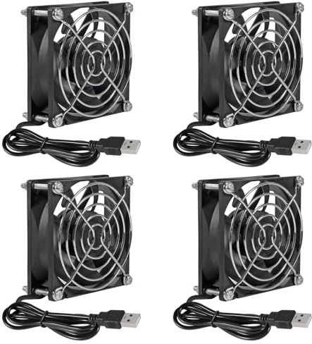 4Pcs USB Fan DC 5V 8025 80MM Cooling Fan 80x80x25mm USB Cooling Fan Comptuter Case CPU Cooling Fan Laptop with Metal Grill