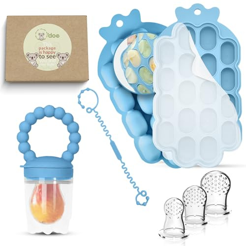 O'doe Moldes de silicona para paletas de bebé y alimentador de alimentos para bebés con 1 clip, 2 bandejas de congelador con tapa, 2 moldes para paletas de leche materna para alivio de la dentición,